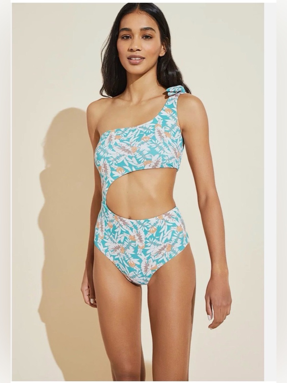 Eberjey | Turquoise Floral One-Shoulder Cutout eSwimsuit